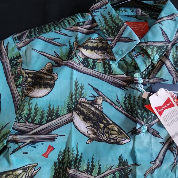 RSVLTS Budweiser Shirt Mens Size Medium M Fishing Bass All Over Kunuflex NWT - Picture 9 of 14